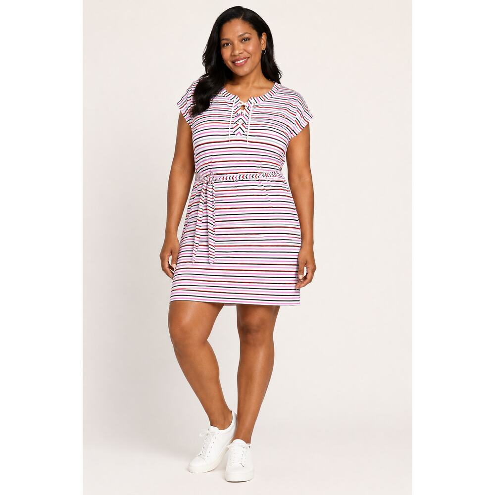 Tommy Hilfiger Womens Short Sleeve Striped Shift Dress Plus Size 2X Cotton Pink